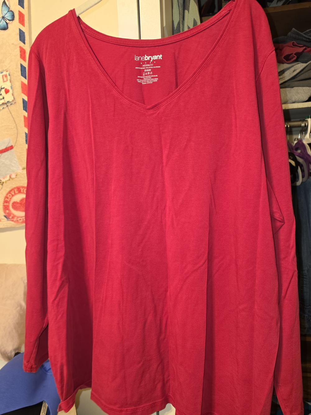 Lane Bryant Bright Red V-Neck Long Sleeve Tee